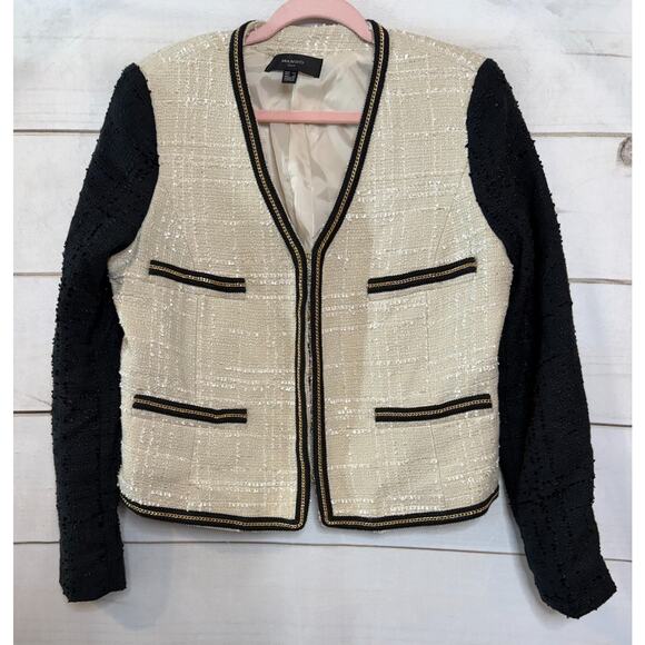 Mango Suit Sz L Jacket Cream Black Gold Trim Holiday Festive Party Classy - Picture 1 of 5